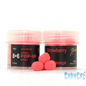 Бойли плаваючі Grandcarp Amino Pop-Up Strawberry (Полуниця) 8*6mm 15шт (PUP489)
