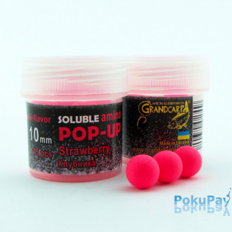 Бойли розчиннi плаваючі Grandcarp Soluble amino Pop-Up Strawberry (Полуниця) 10mm 15шт (PUS024)